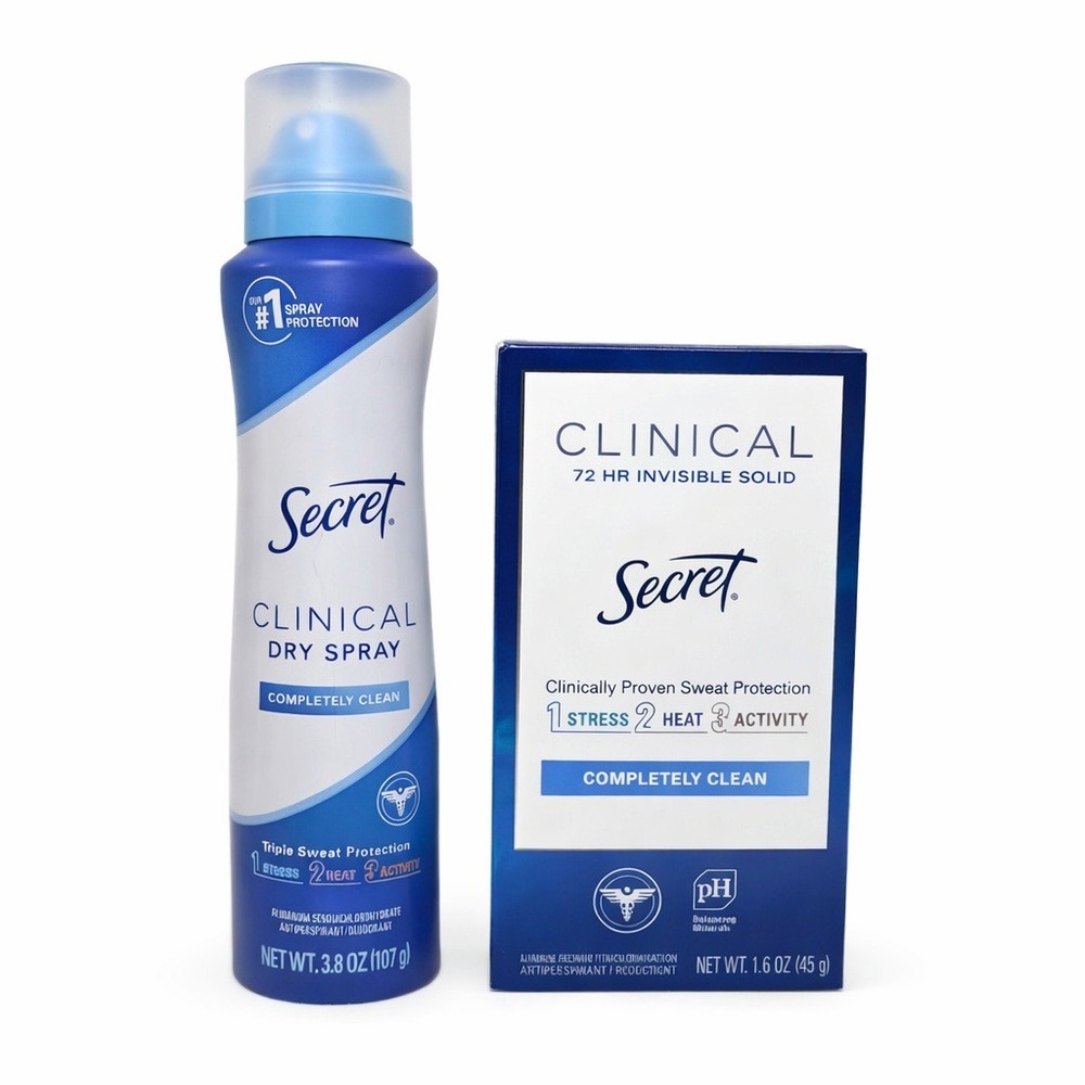 Secret‎ Clinical Strength Completely Clean Spray 3.8oz + Solid 1.6oz 2 Pack